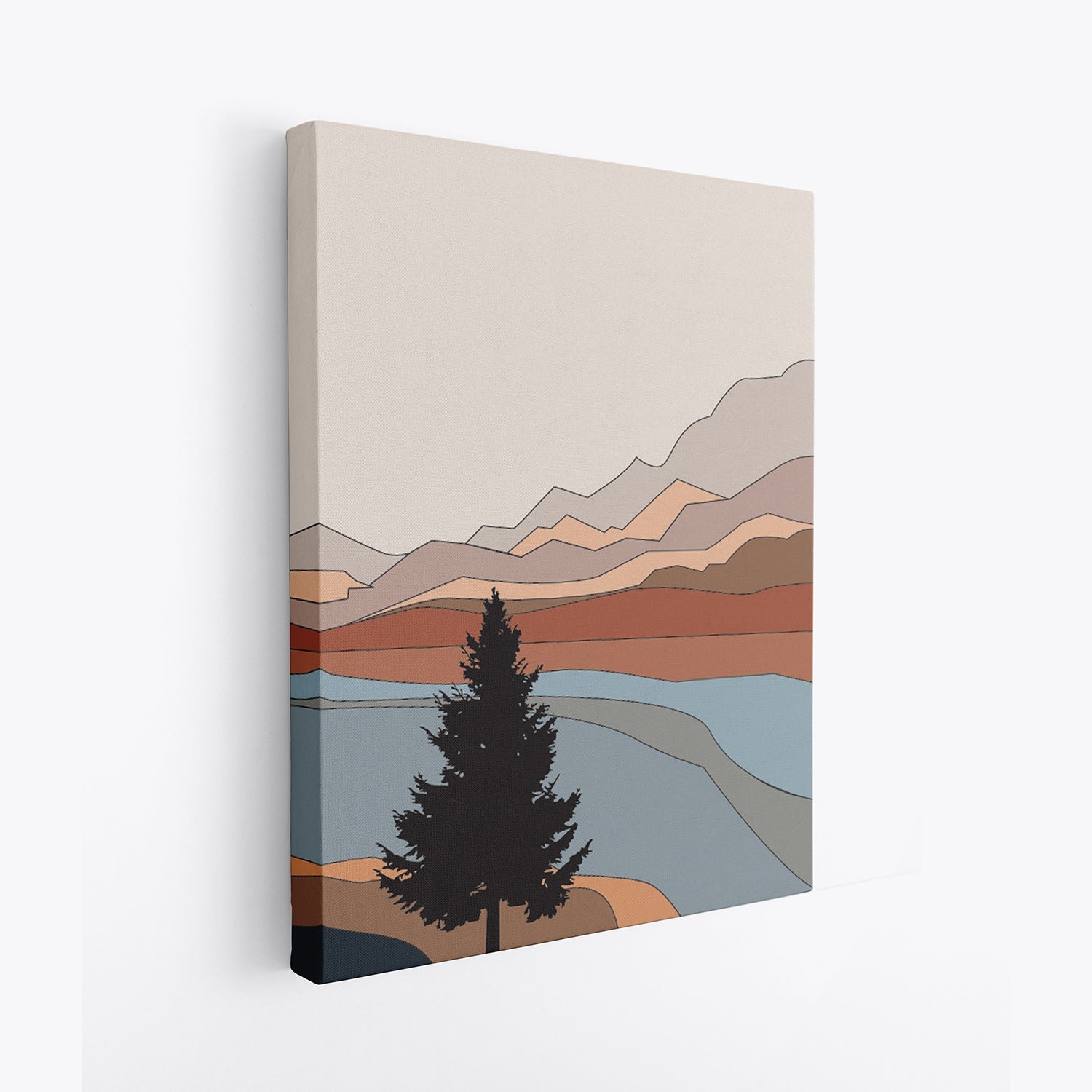 Serene Tree Mountains Canvas Art Print Wall Painting
