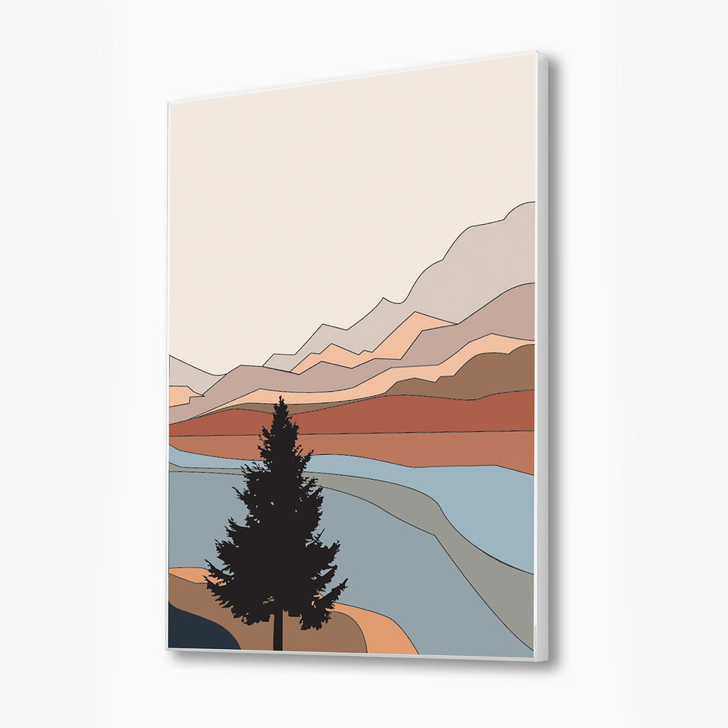 Serene Tree Mountains Canvas Art Print Wall Painting