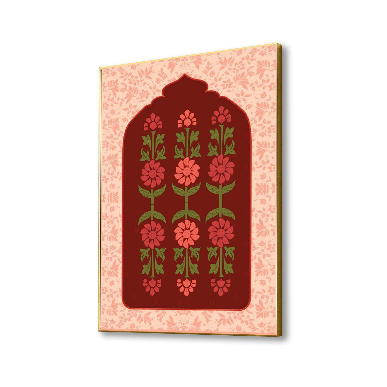 Red and Gold Floral Elegance Print Canvas Art Wall Painting