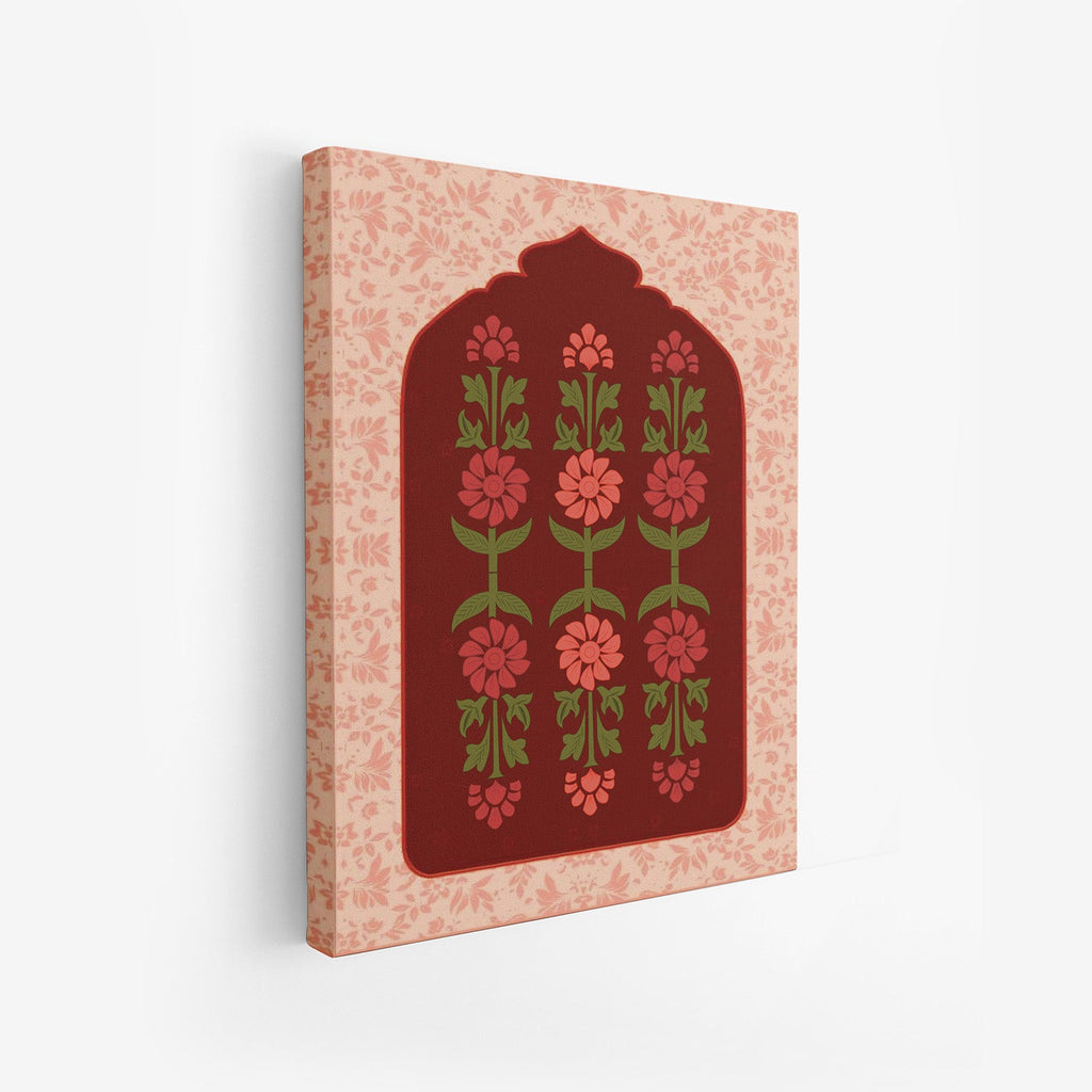 Red and Gold Floral Elegance Print Canvas Art Wall Painting