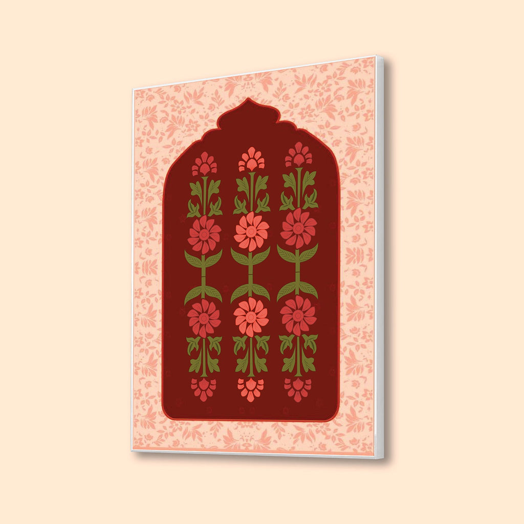 Red and Gold Floral Elegance Print Canvas Art Wall Painting