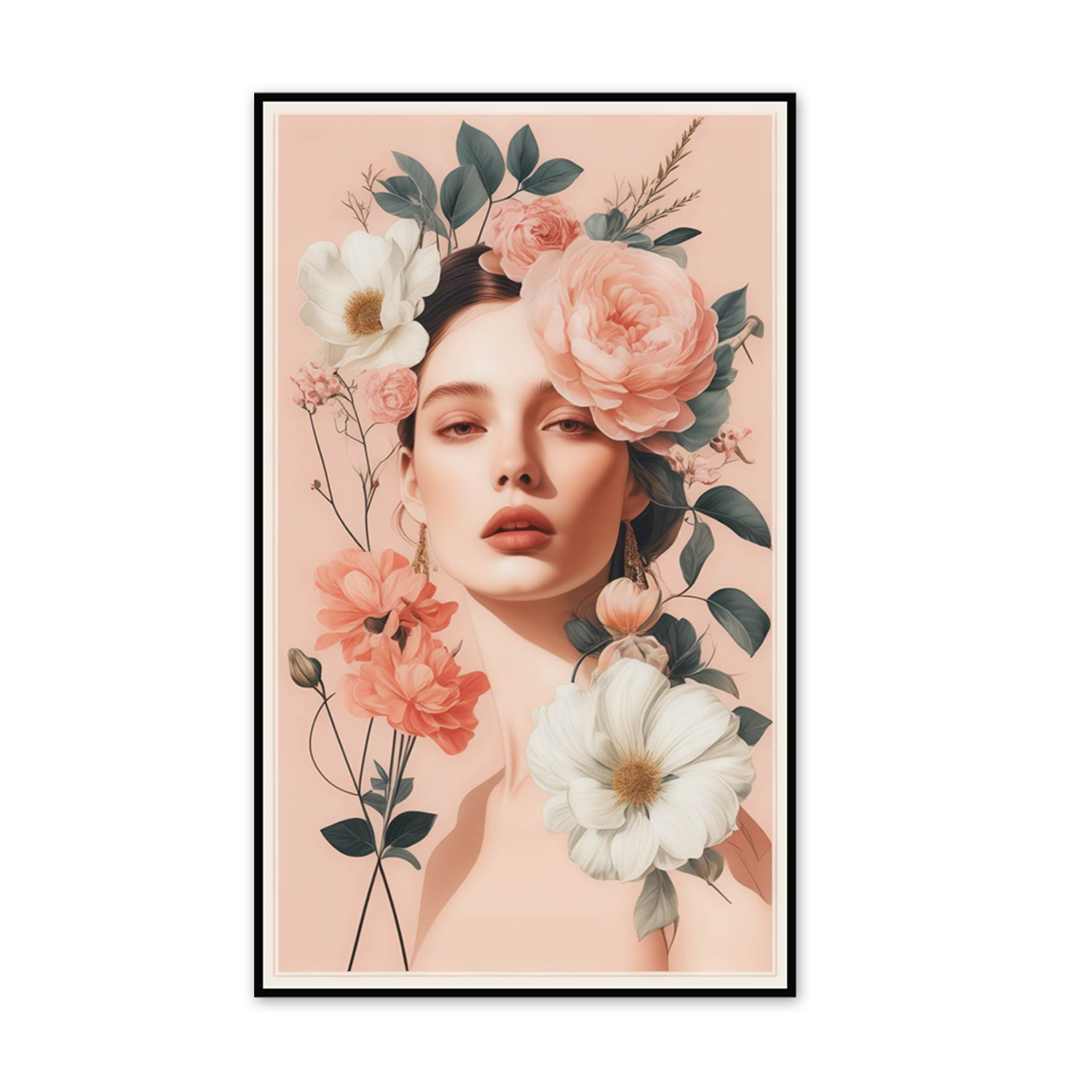 Floral Serenity: Woman in Portrait Canvas Wall Painting