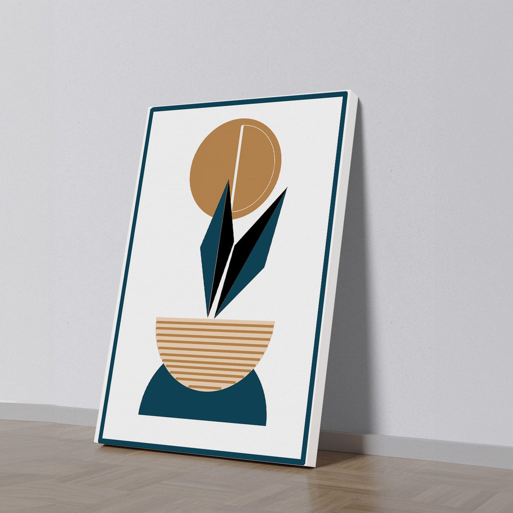 Elegant Blue and Gold Art Abstract Plant Printed Wall Painting