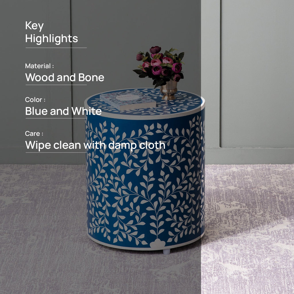 Unique Floral Bone Inlay Design Side Table