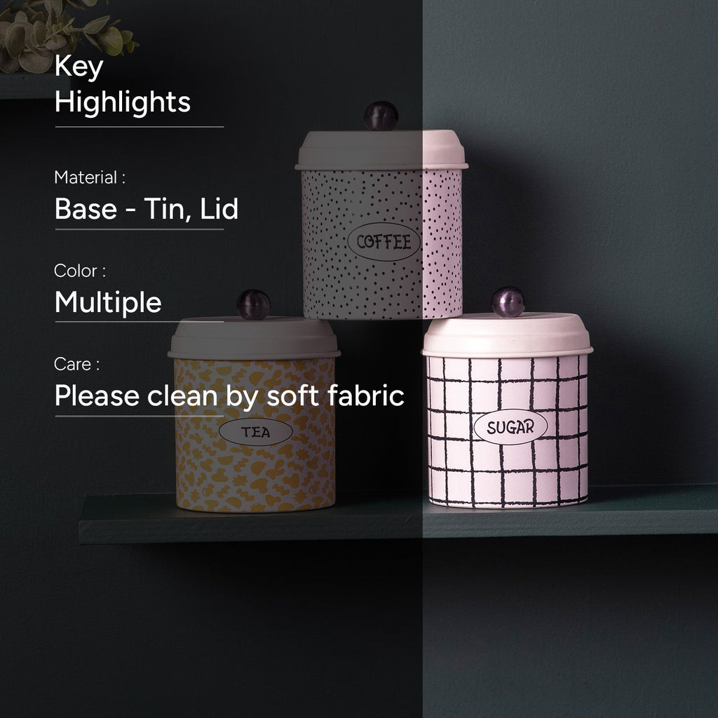 Elegant Kitchen Canister & Jars Set of 3 for Tea, Coffee, Sugar