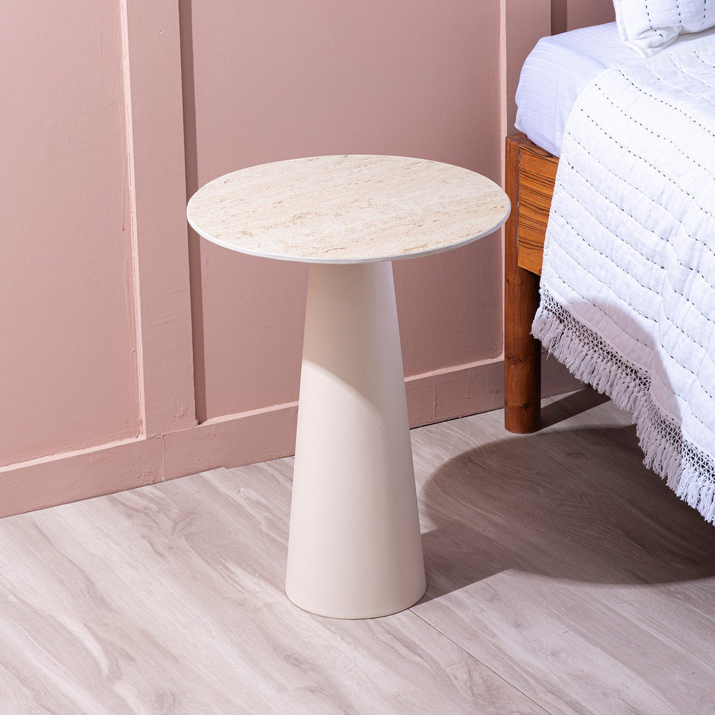 Contemporary Ivory Charm Side Table With Ceramic Top | Nestroots