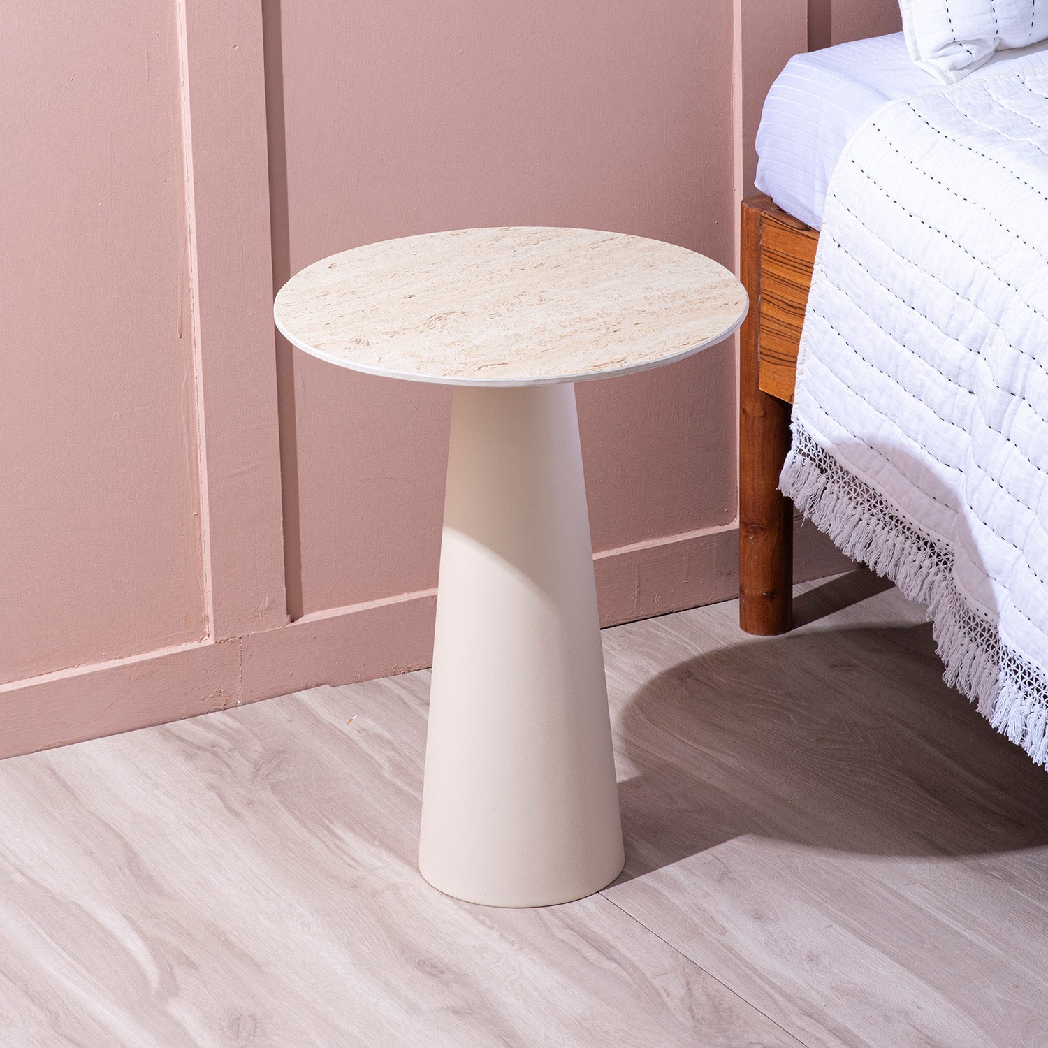 Contemporary Ivory Charm Side Table With Ceramic Top | Nestroots