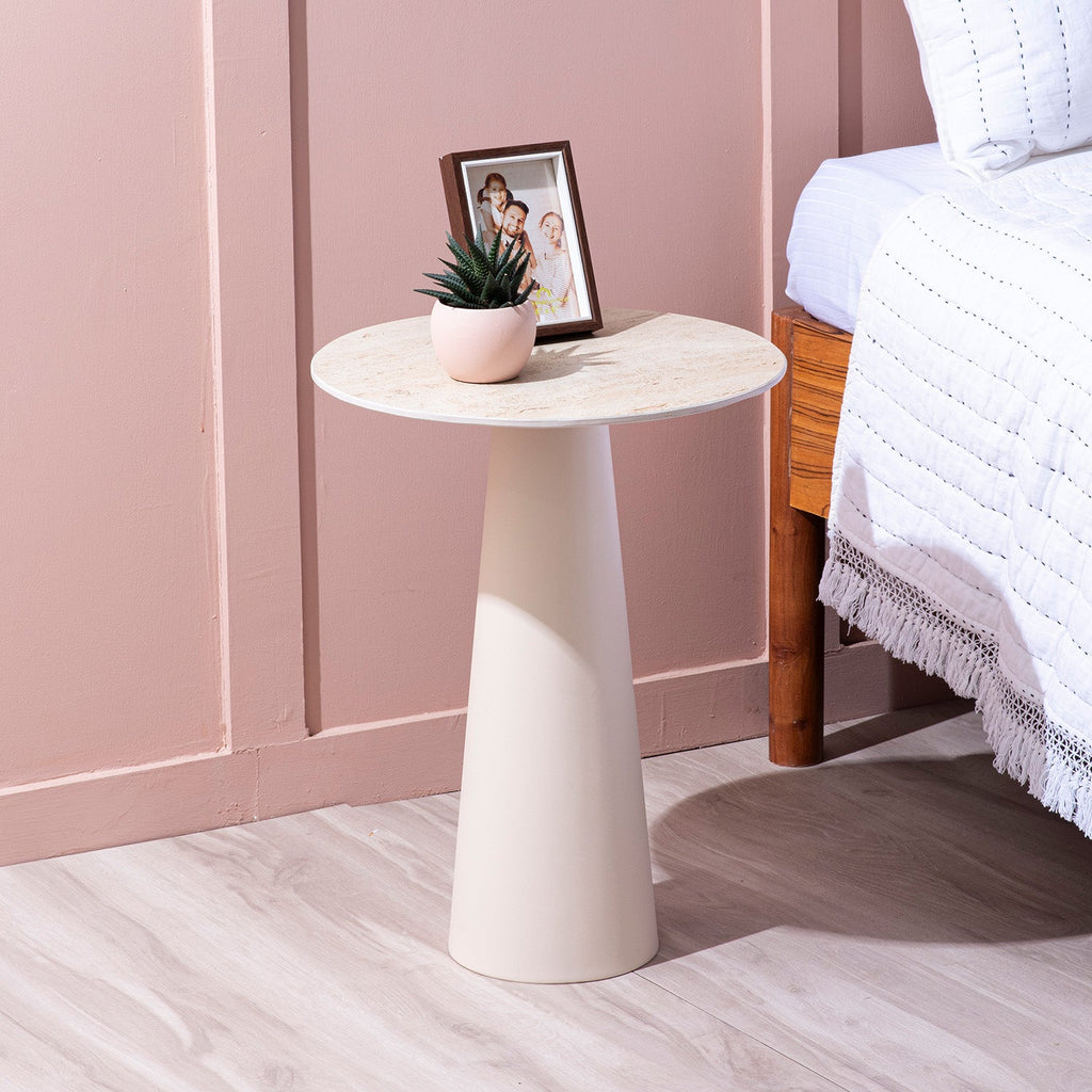 Contemporary Ivory Charm Side Table With Ceramic Top | Nestroots