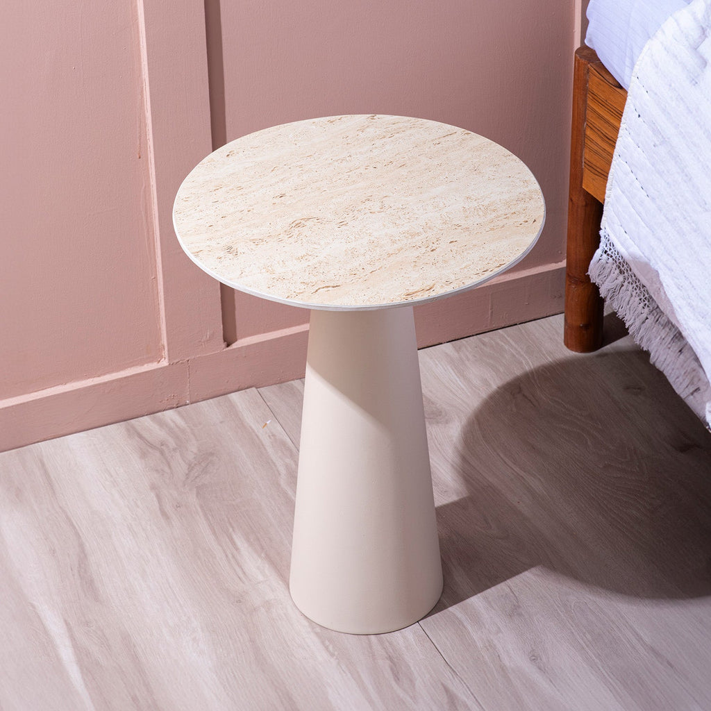 Contemporary Ivory Charm Side Table With Ceramic Top | Nestroots