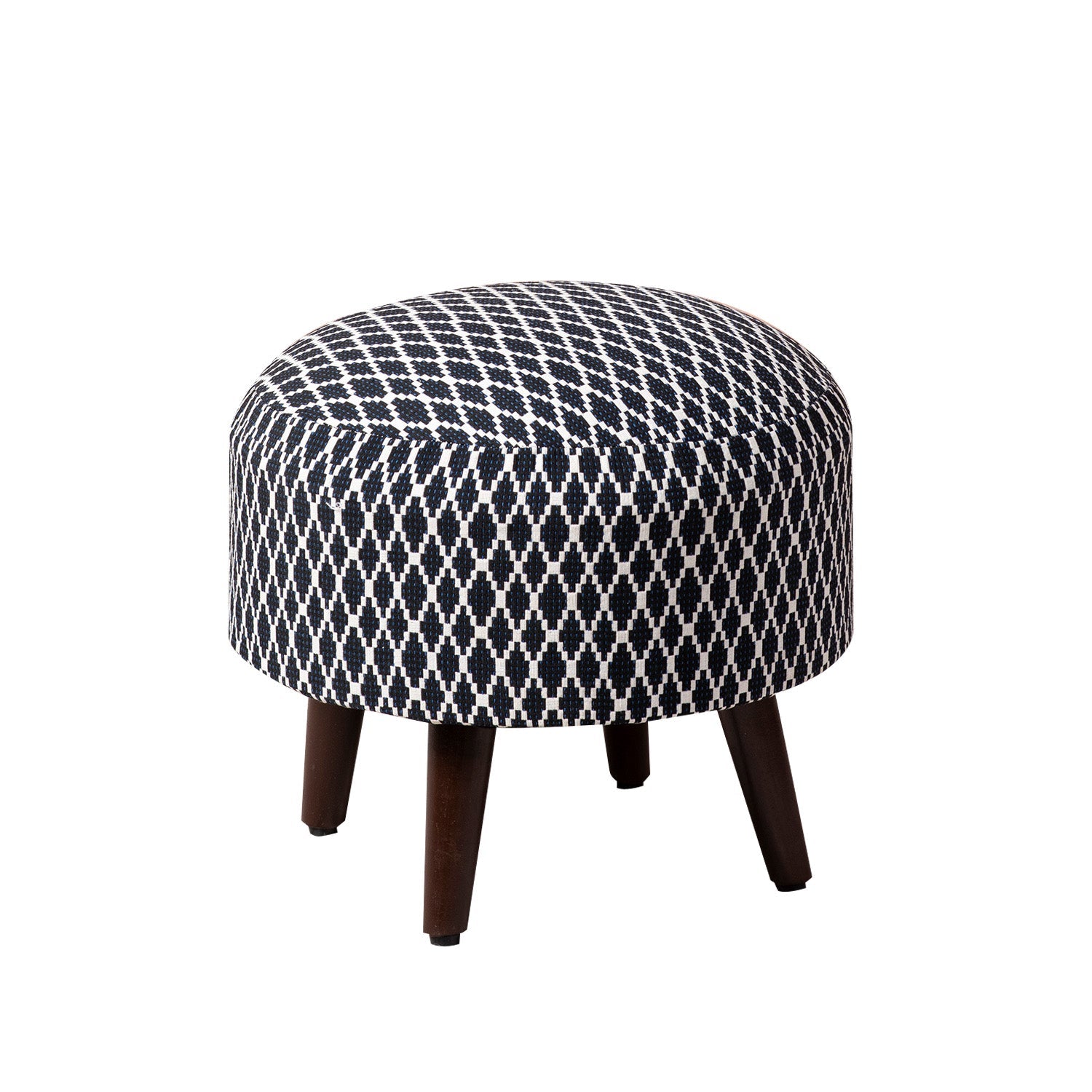Quad Jacquard Wooden Ottoman in Blue Color