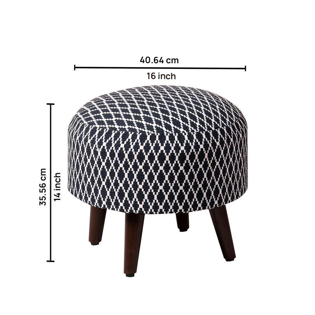 Quad Jacquard Wooden Ottoman in Blue Color