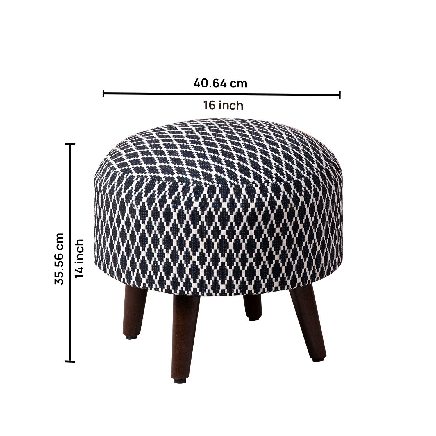 Quad Jacquard Wooden Ottoman in Blue Color