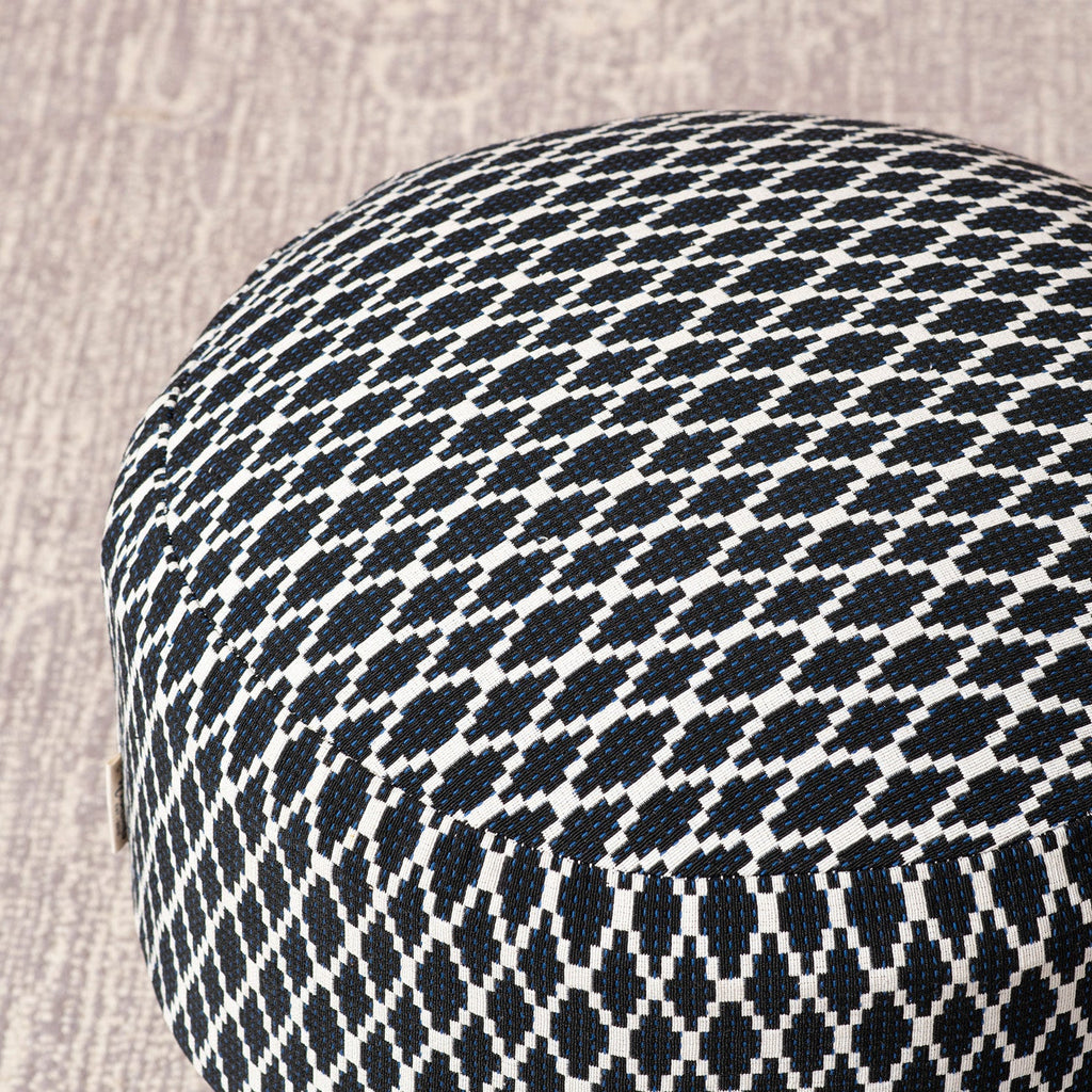 Quad Jacquard Wooden Ottoman in Blue Color