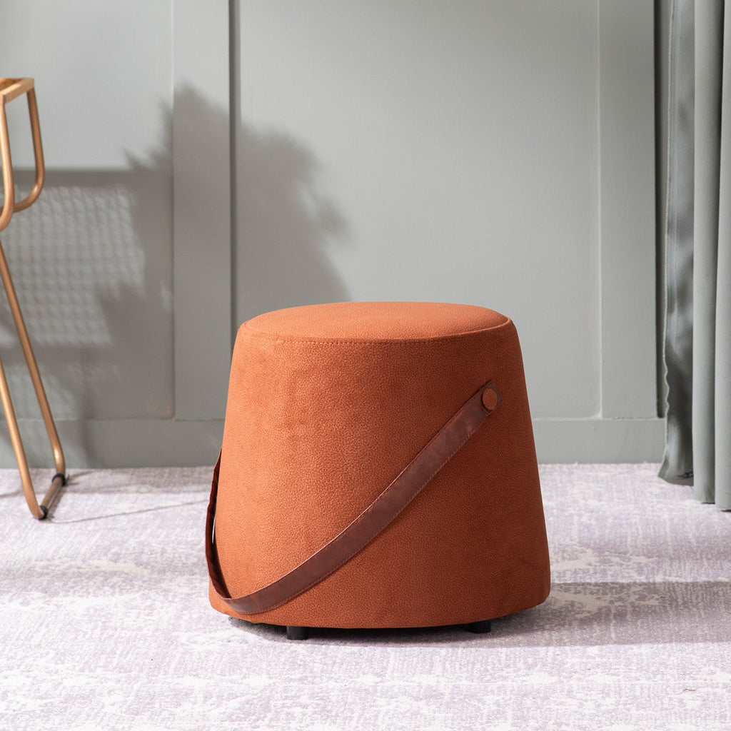 Hoist Collection Pouf With Faux Leather Strap in Tan Color | Nestroots