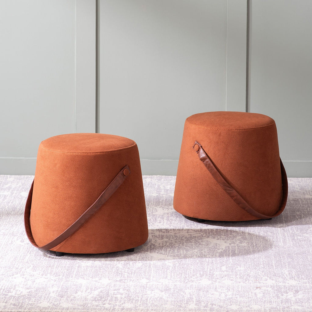 Hoist Collection Pouf With Faux Leather Strap in Tan Color | Nestroots