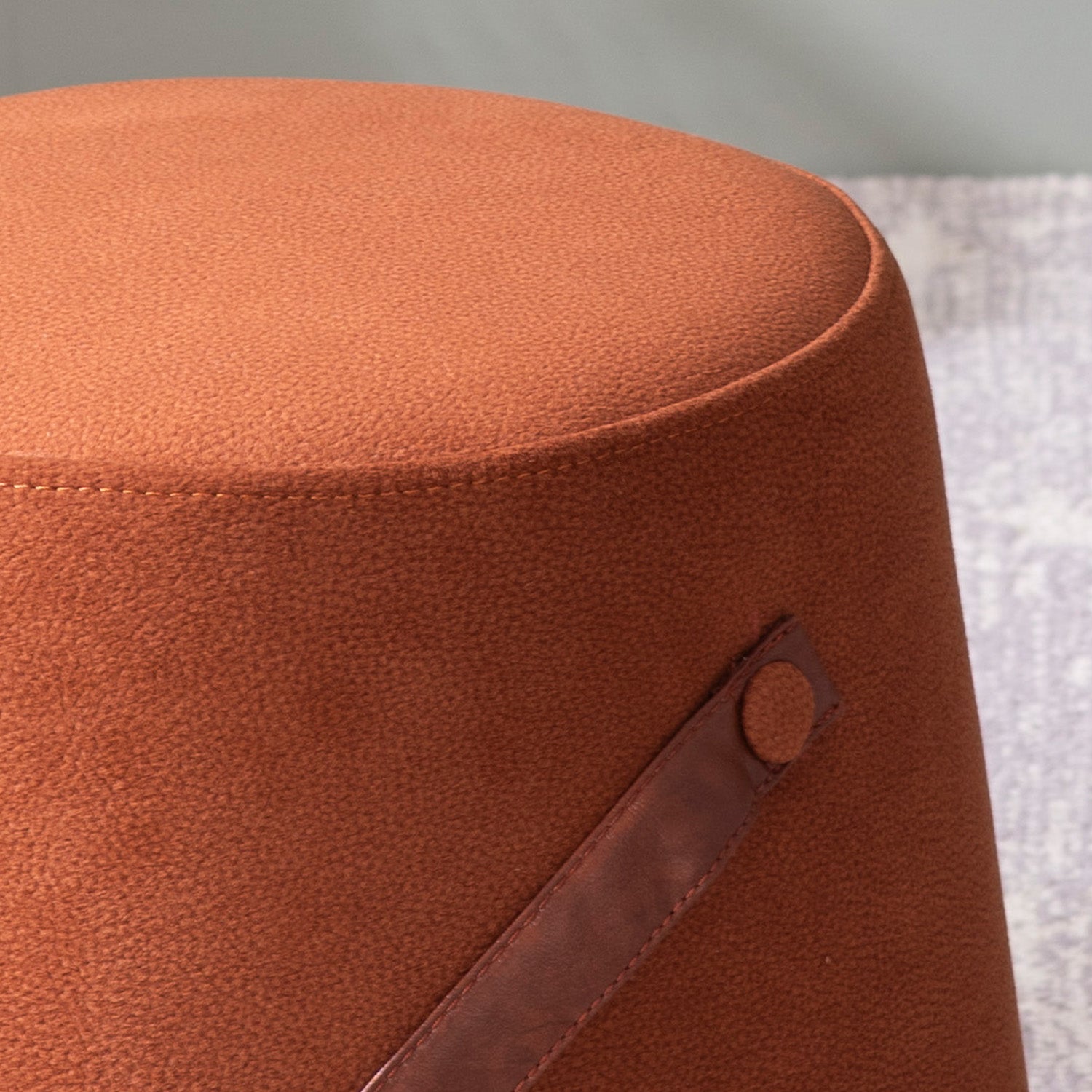Hoist Collection Pouf With Faux Leather Strap in Tan Color | Nestroots