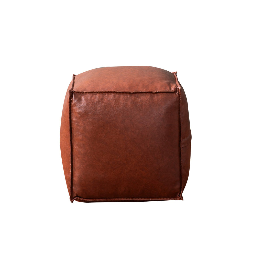 Cuboid Collection Tan Faux Leather Pouf Ottoman