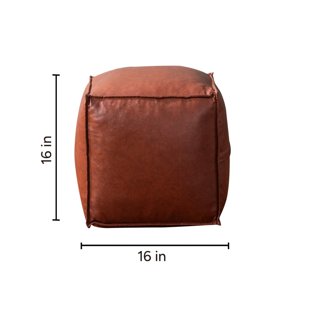 Cuboid Collection Tan Faux Leather Pouf Ottoman