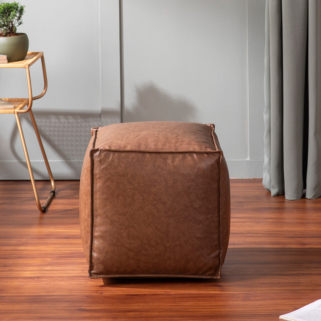 Cuboid Collection Brown Faux Leather Pouf Ottoman Set Of 2