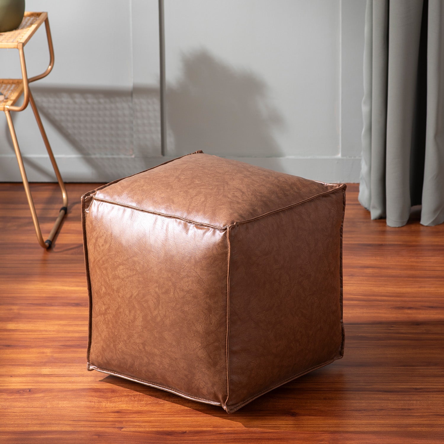 Cuboid Collection Brown Faux Leather Pouf Ottoman Set Of 2