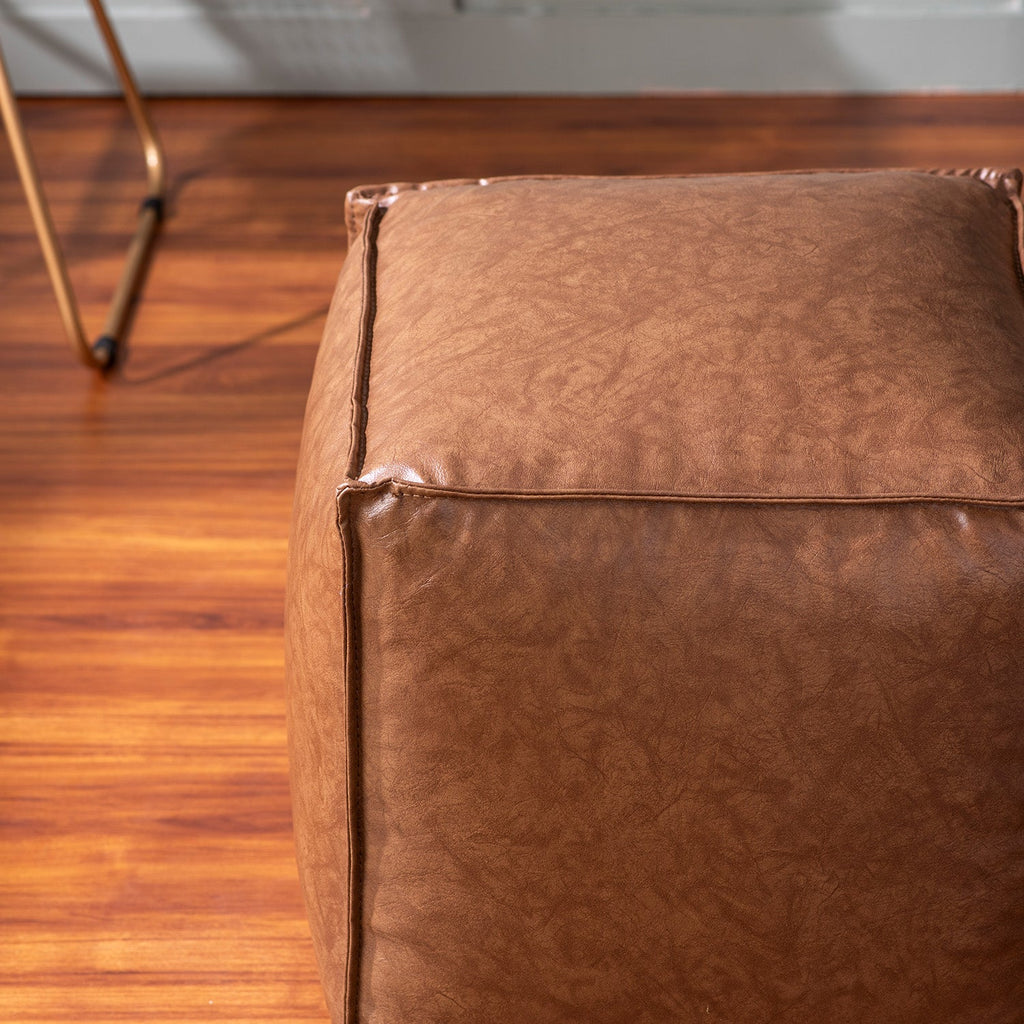 Cuboid Collection Brown Faux Leather Pouf Ottoman Set Of 2