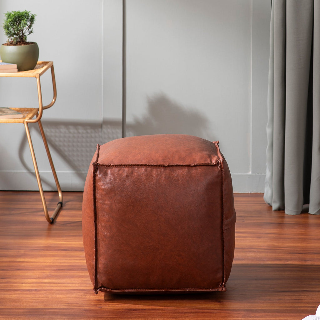 Cuboid Collection Tan Faux Leather Pouf Ottoman Set Of 2