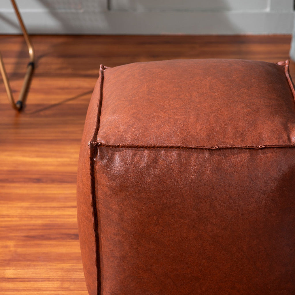 Cuboid Collection Tan Faux Leather Pouf Ottoman Set Of 2