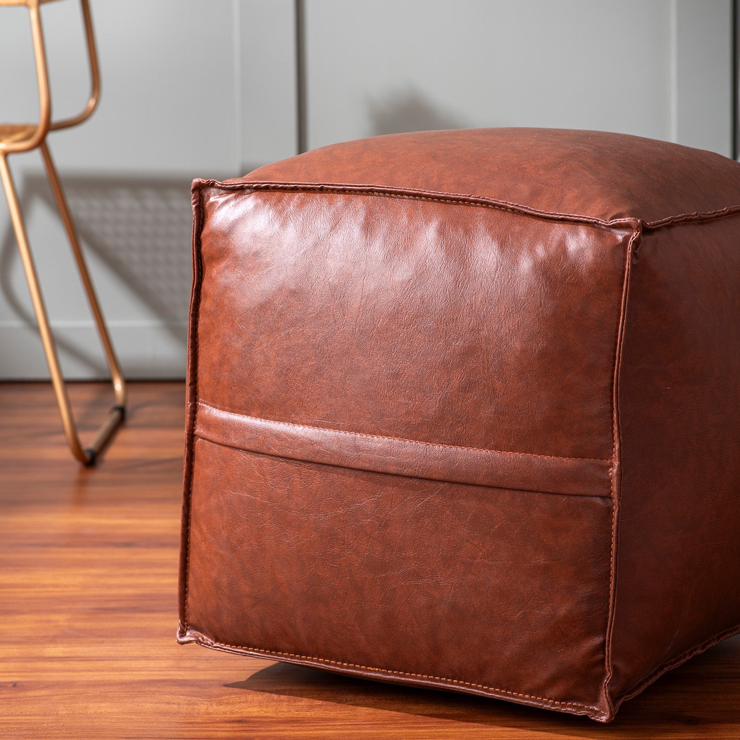 Cuboid Collection Tan Faux Leather Pouf Ottoman Set Of 2