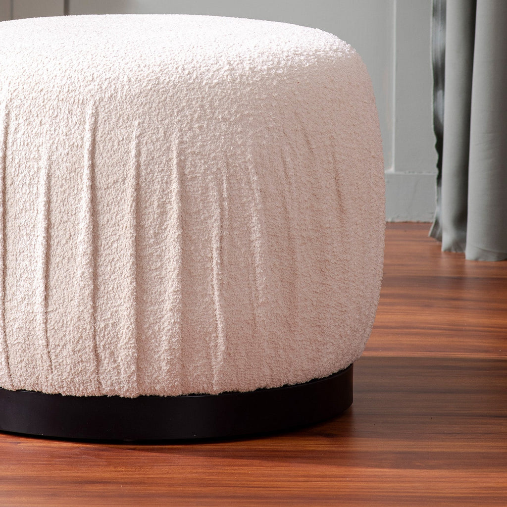 Luxe Collection Cream Fabric Pouf Ottoman