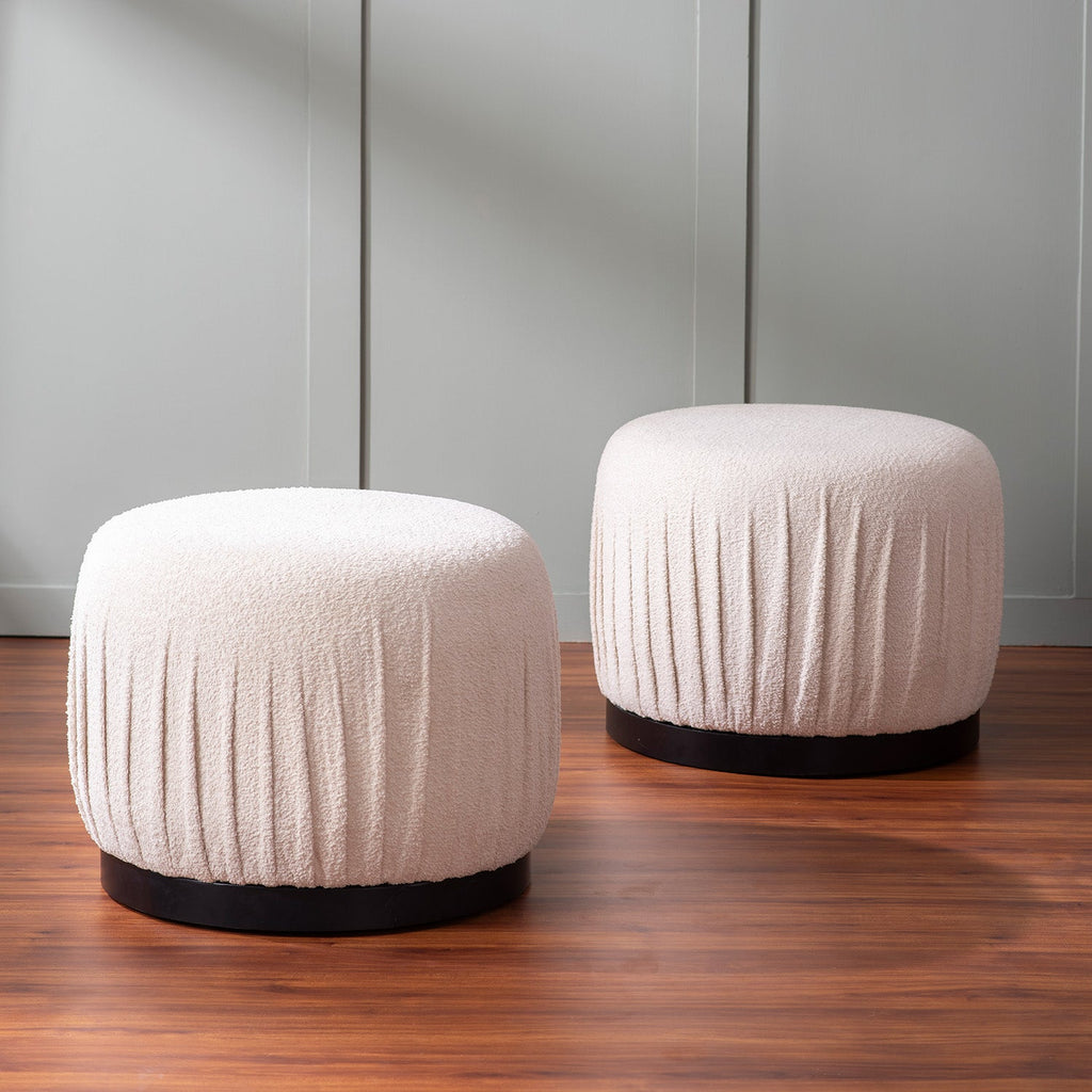Luxe Collection Cream Fabric Pouf Ottoman