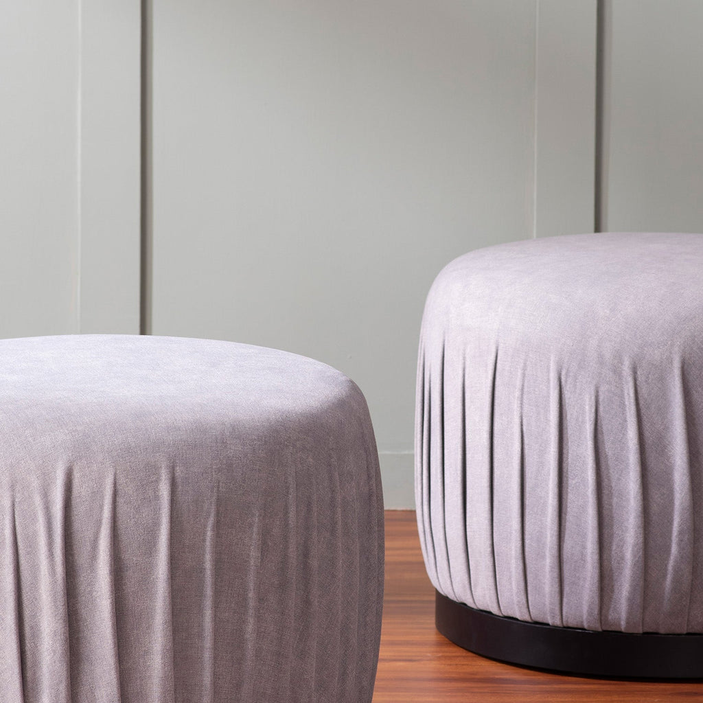 Luxe Collection Grey Fabric Pouf Ottoman Set Of 2