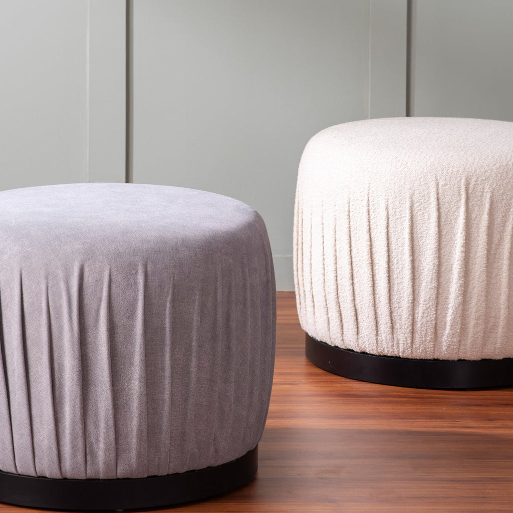 Luxe Collection Grey & Cream Fabric Pouf Ottoman Set Of 2