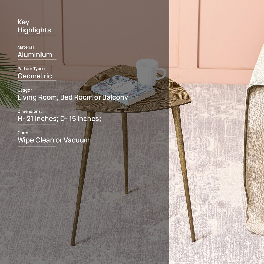Cosmo Aluminium Geometric Triangular End Table in Gold Color