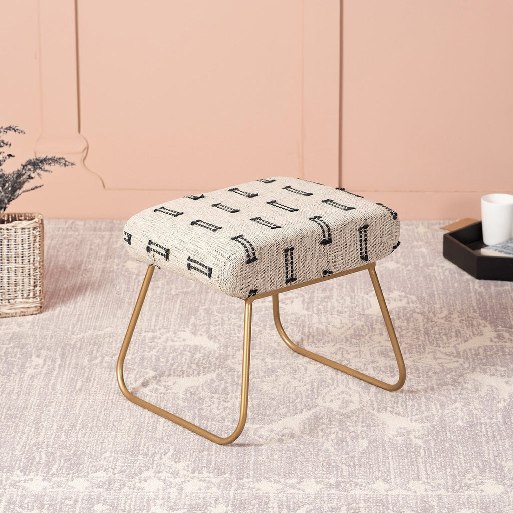 Bohemian Jacquard Metallic Stool in Black & Off White Color