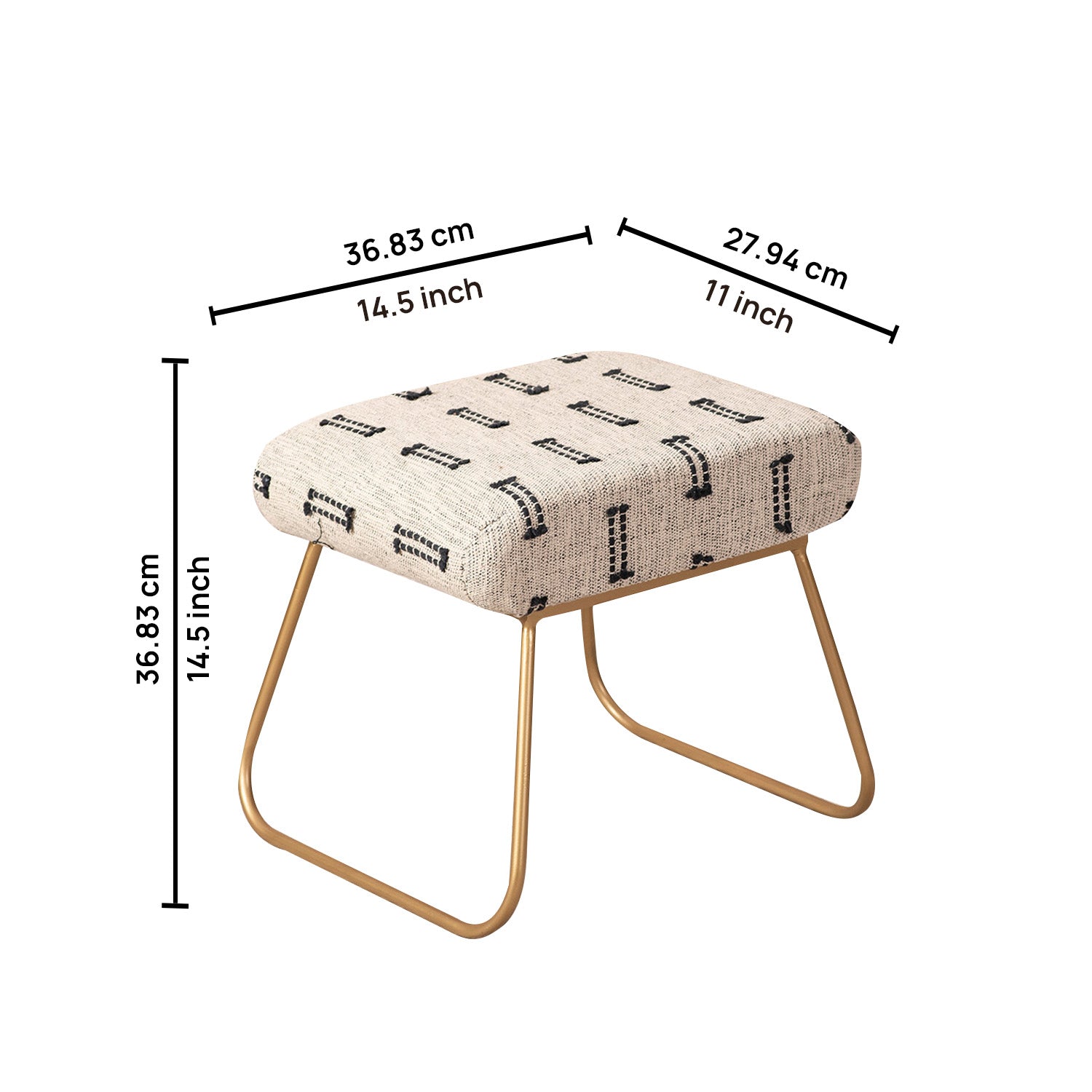 Bohemian Jacquard Metallic Stool in Black & Off White Color