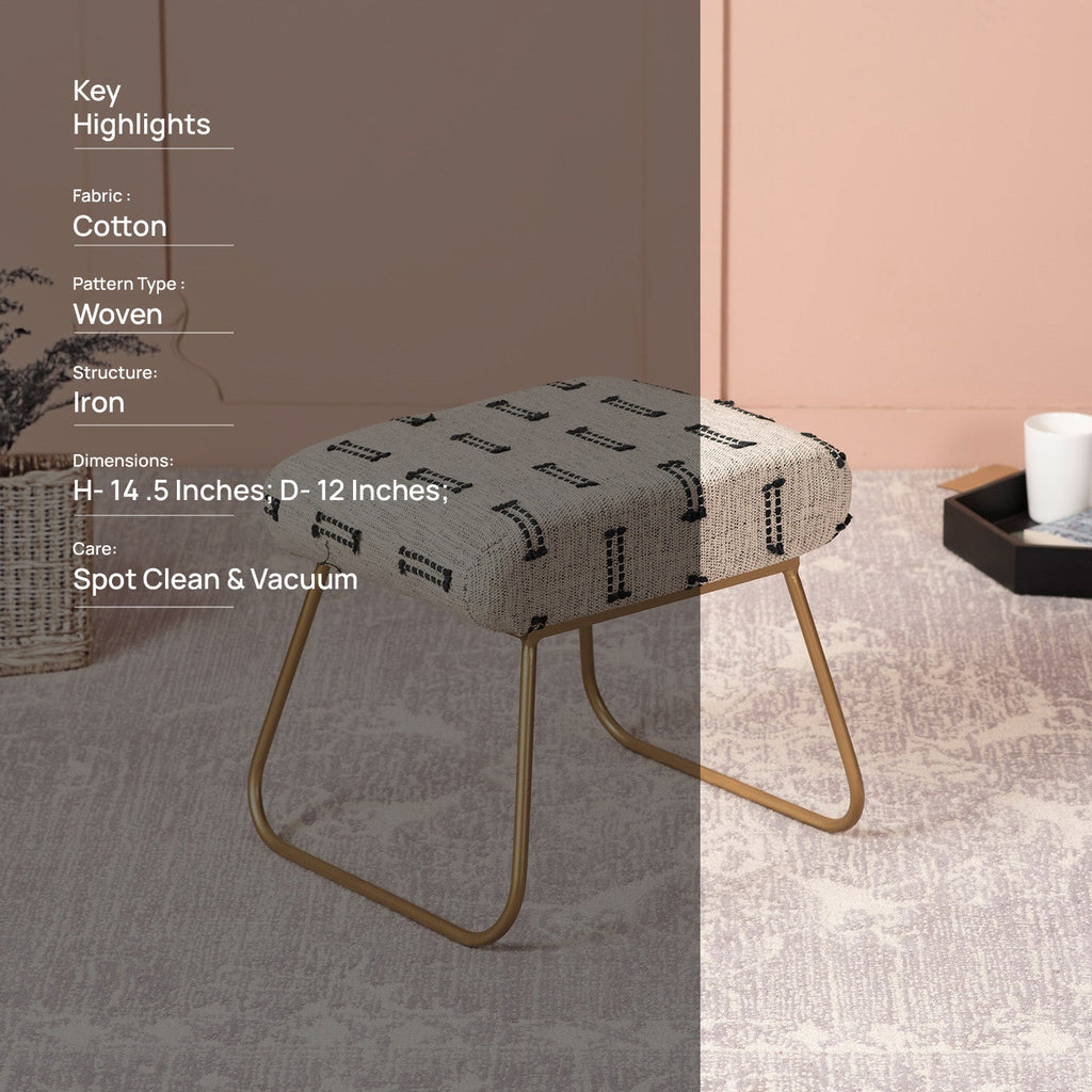 Bohemian Jacquard Metallic Stool in Black & Off White Color
