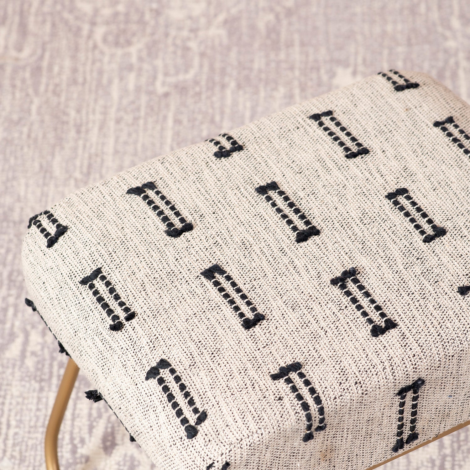 Bohemian Jacquard Metallic Stool in Black & Off White Color Set of 2