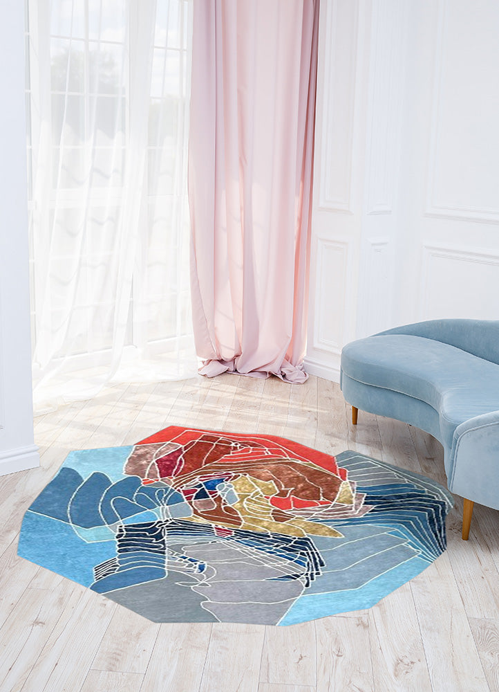 Colorful Asymmetrical Wool & Silk Carpet