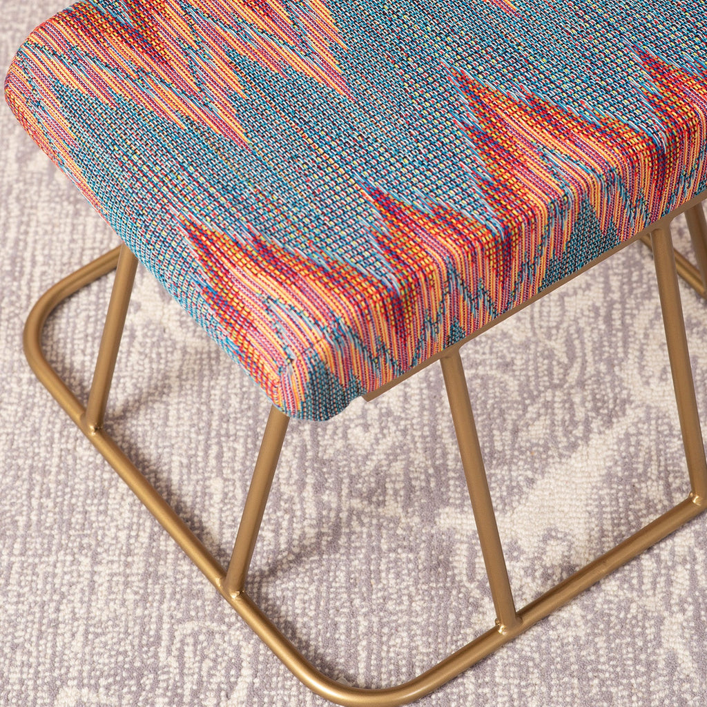 Crest Jacquard Metallic Stool in Blue Color