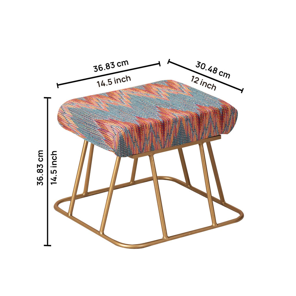 Crest Jacquard Metallic Stool in Blue Color