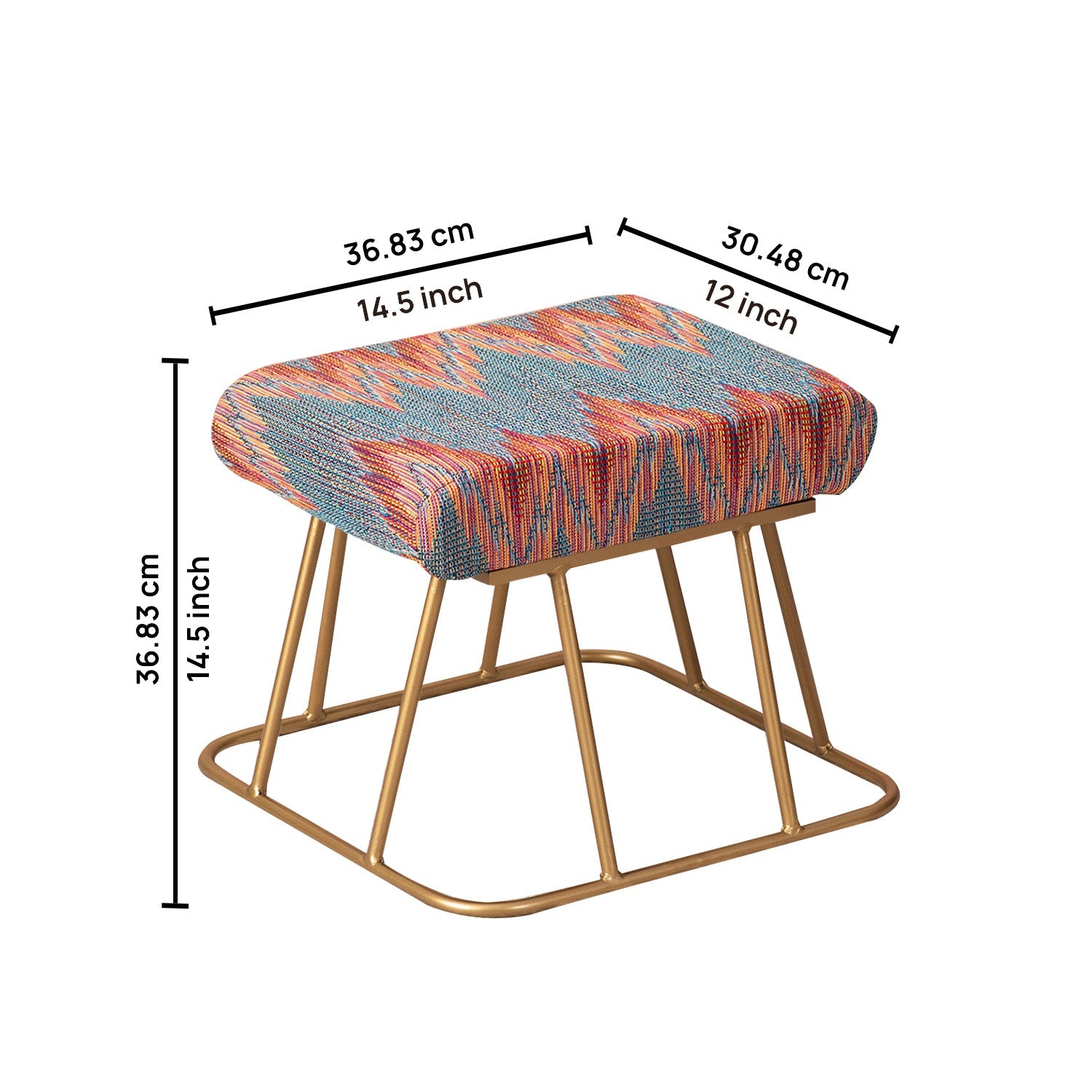 Crest Jacquard Metallic Stool in Blue Color