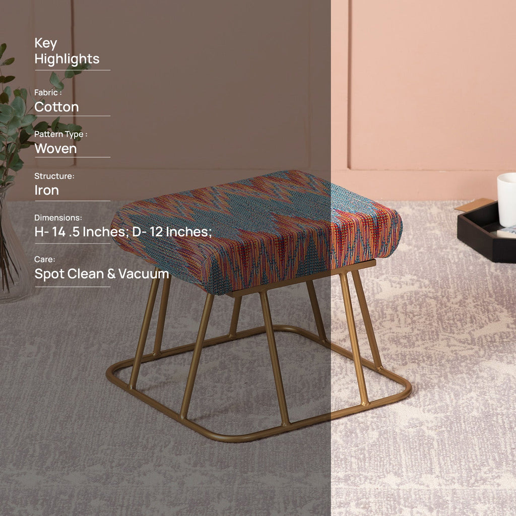 Crest Jacquard Metallic Stool in Blue Color