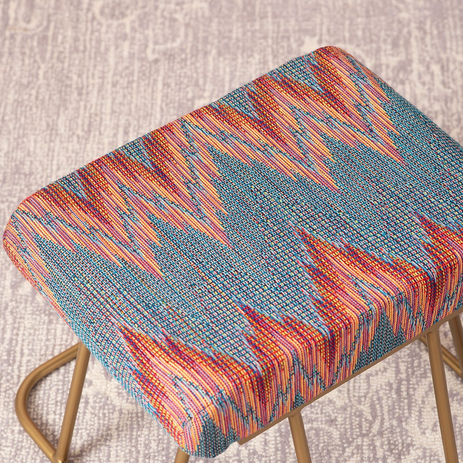 Crest Jacquard Metallic Stool in Blue Color