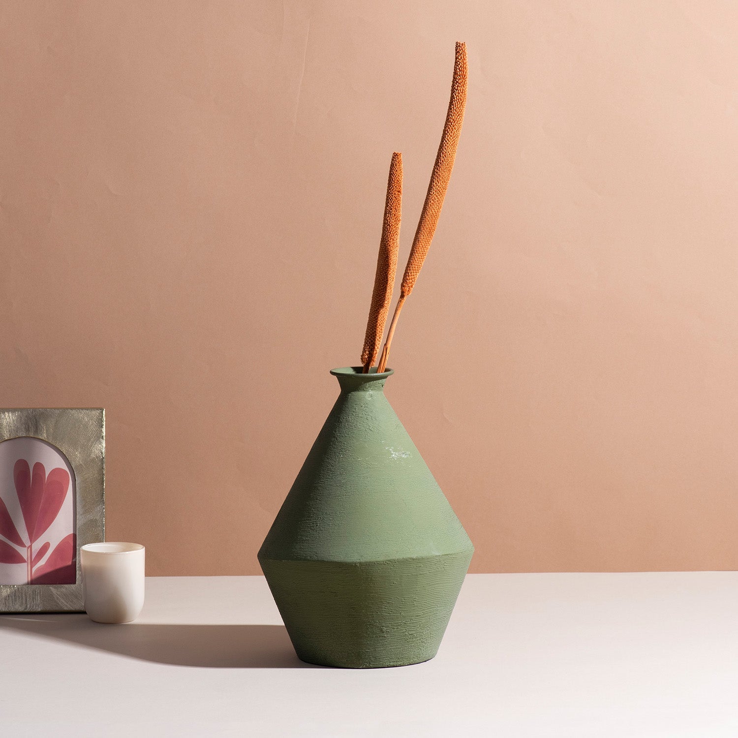 Elegant Sage Green Metal Vase