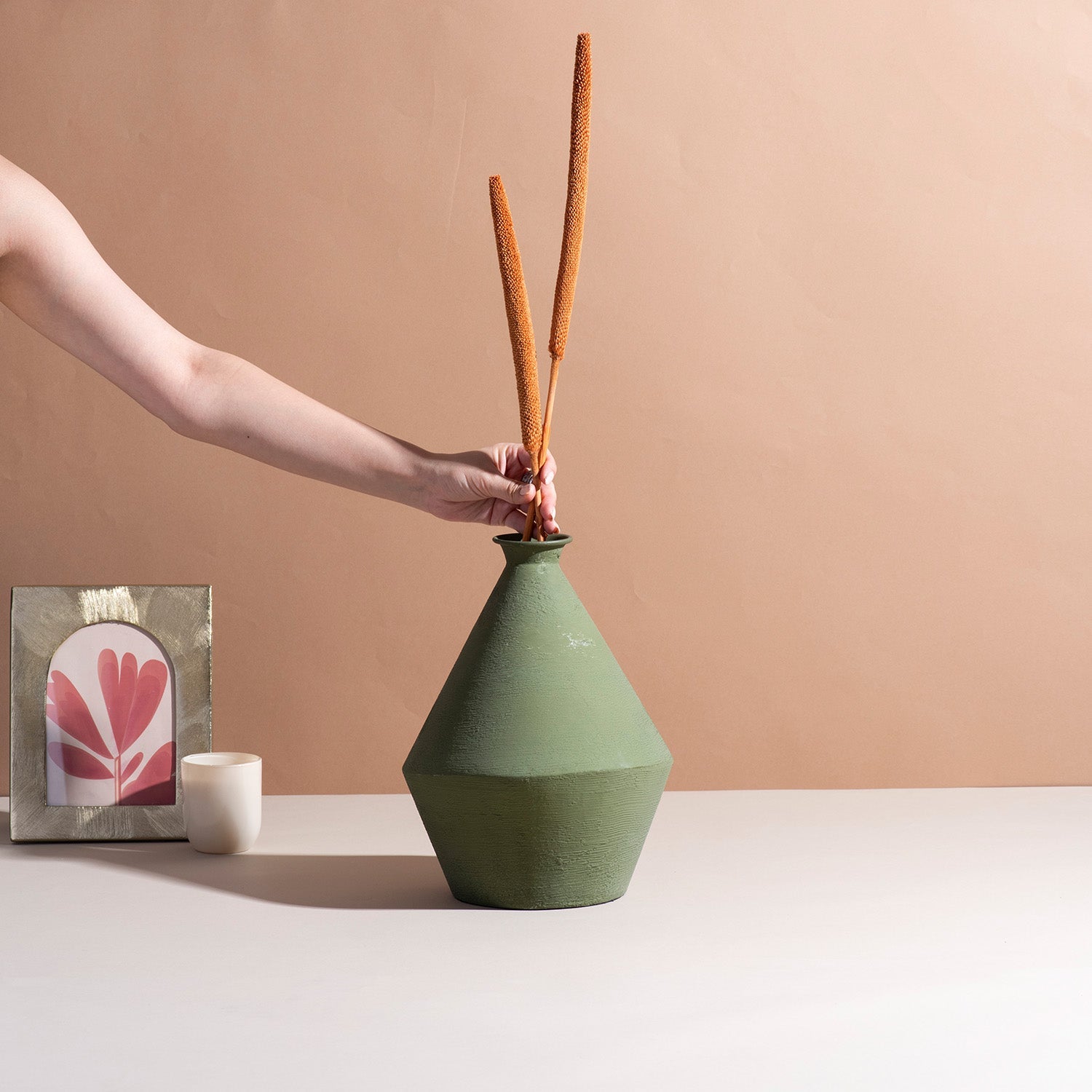 Elegant Sage Green Metal Vase