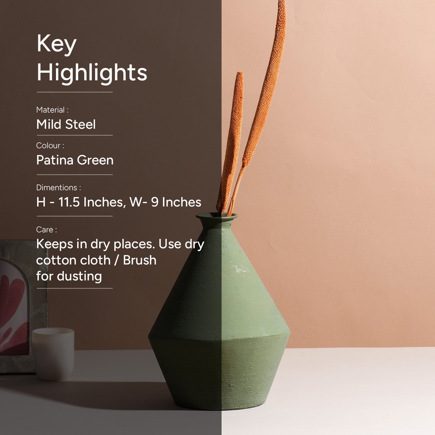 Elegant Sage Green Metal Vase