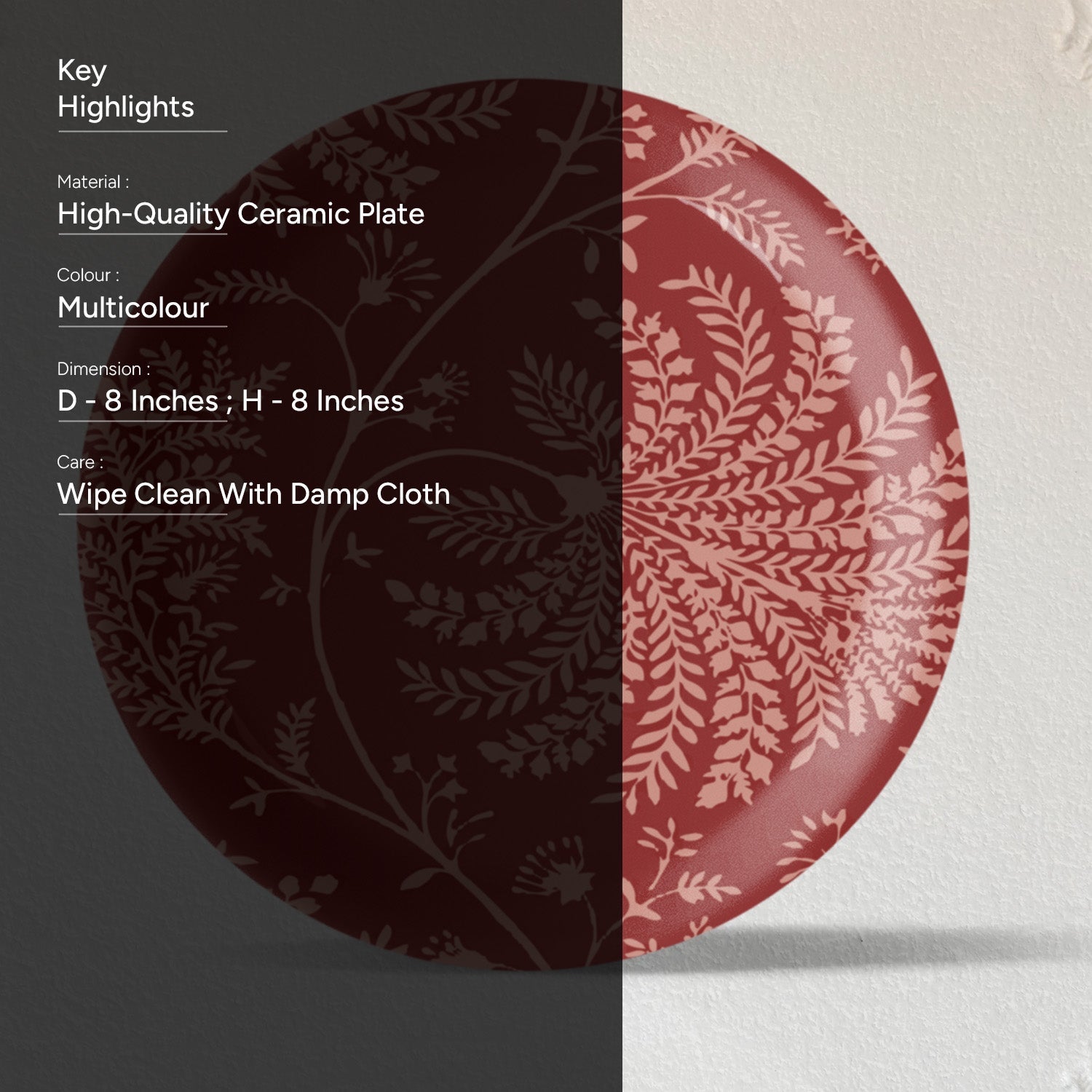 Ethnic Floral Printed Wall Plates Set of 6