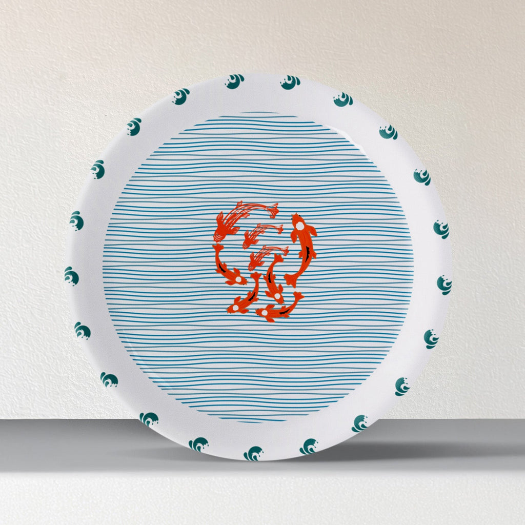 Sea-Inspired waves and fish Abstract Art Collection Porcelain Wall Plates Set of 6