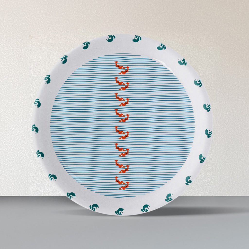 Sea-Inspired waves and fish Abstract Art Collection Porcelain Wall Plates Set of 6