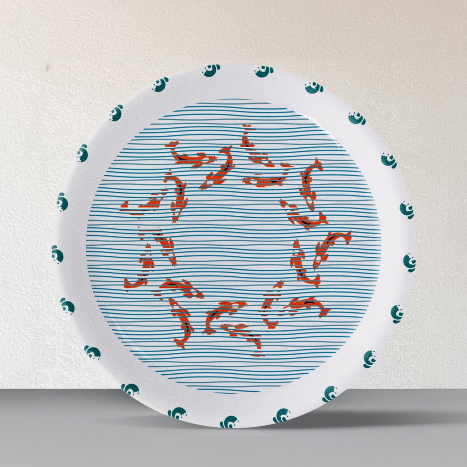 Sea-Inspired waves and fish Abstract Art Collection Porcelain Wall Plates Set of 6
